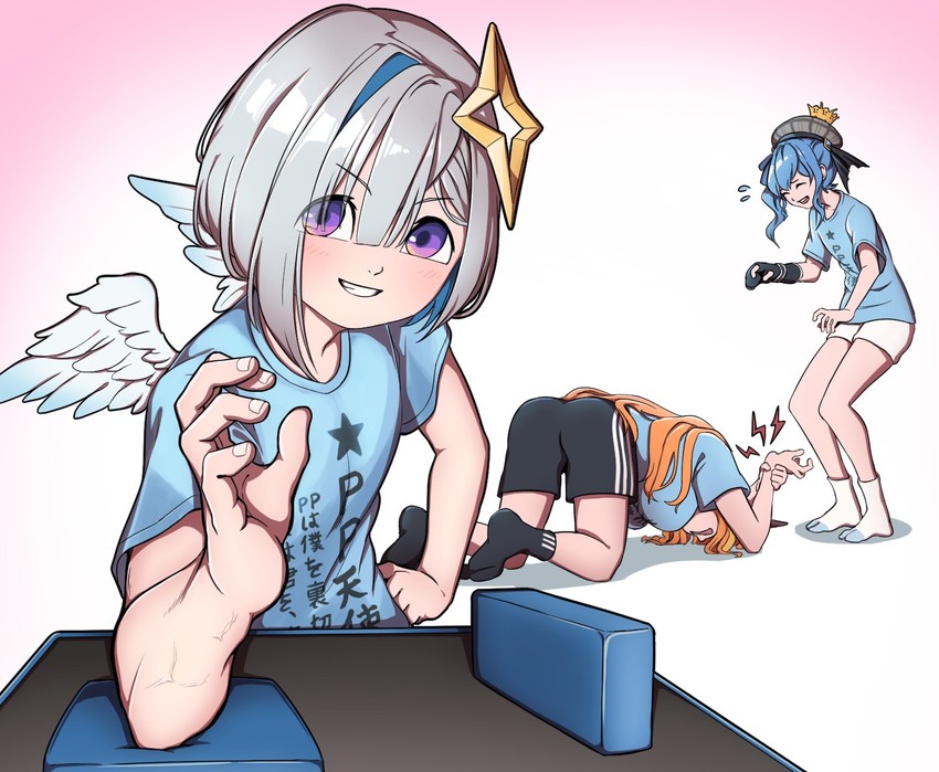 hoshimachi suisei, amane kanata, and kiryu coco (hololive) drawn by mefomefo