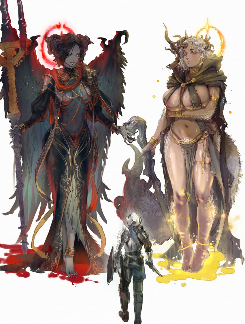 mohg lord of blood, slayer of demons, and margit the fell omen (elden ring and 1 more) drawn by agaver123
