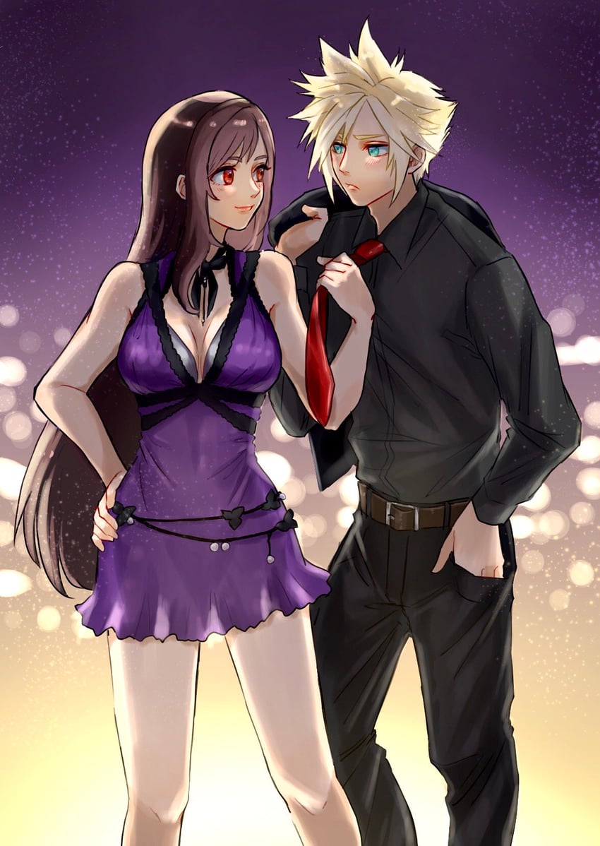 tifa lockhart and cloud strife (final fantasy and 2 more) drawn by kaisei_(kaisei_my)
