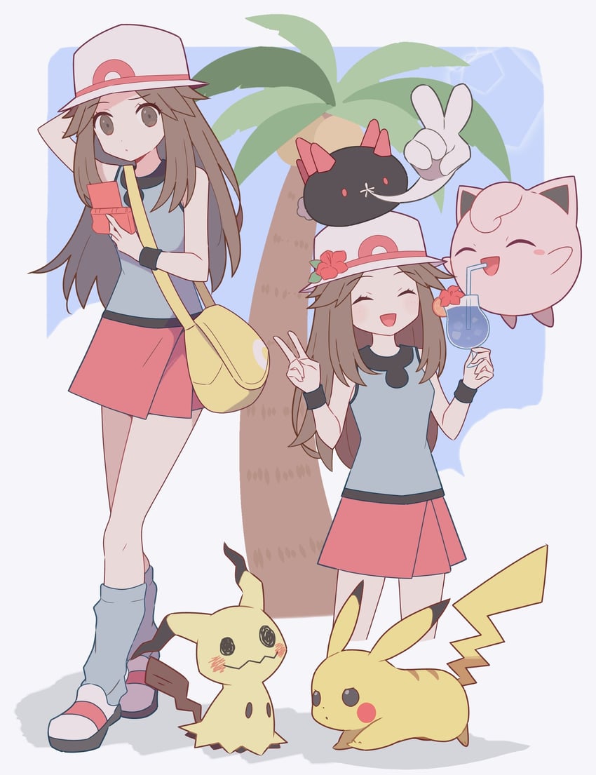 pikachu, leaf, mimikyu, jigglypuff, and pyukumuku (pokemon and 1 more) drawn by 343rone
