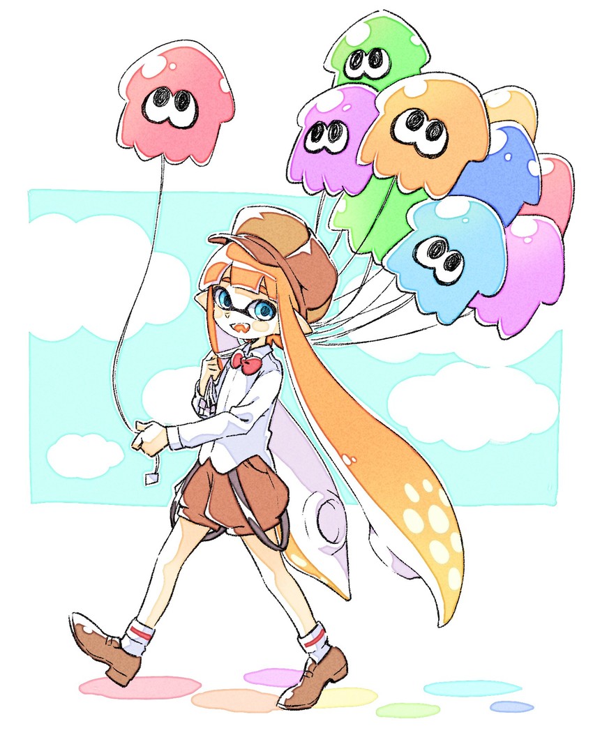 inkling player character and inkling girl (splatoon and 1 more) drawn by sen_squid