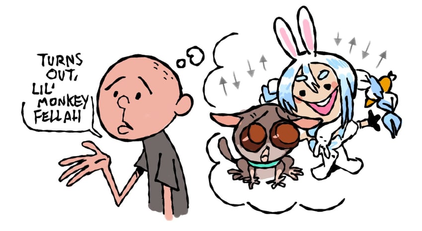 usada pekora, jiru-kun, and karl pilkington (hololive and 1 more) drawn by hernyed