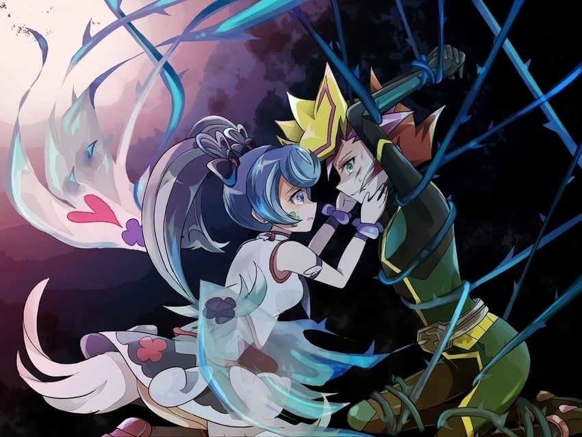 zaizen aoi, fujiki yusaku, blue angel, and playmaker (yu-gi-oh! and 1 more) drawn by ric