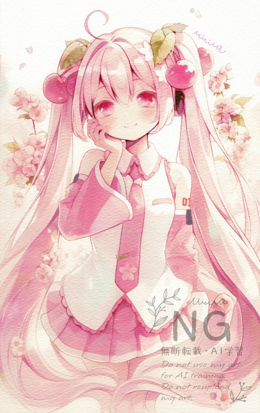 hatsune miku and sakura miku (vocaloid) drawn by migiwa_(3igi3a)