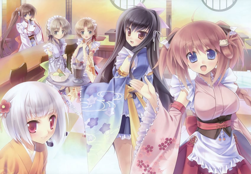 takachiho yuki, mizushiro miu, himeishi honoka, kozakura kurumi, kozakura hina, and 1 more (nadeshiko drip) drawn by kumatora_tatsumi, minazuki_haruka, and miyatsuki_itsuka