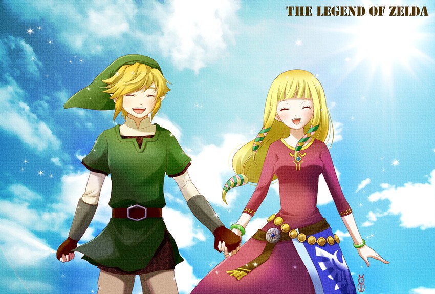 link and princess zelda (the legend of zelda and 1 more) drawn by machinosuke