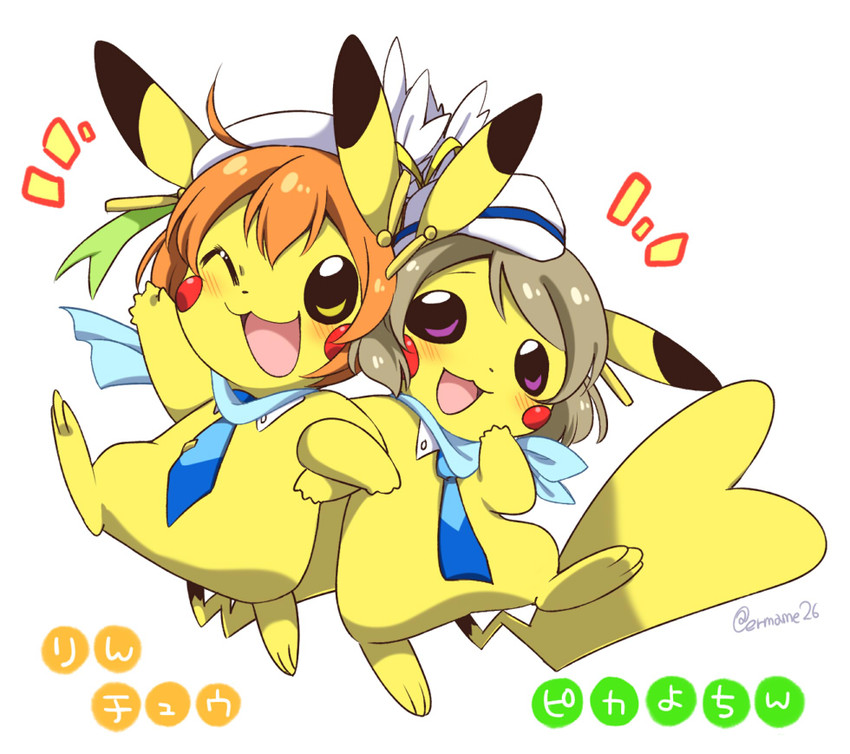 pikachu, hoshizora rin, and koizumi hanayo (pokemon and 2 more) drawn by eromame