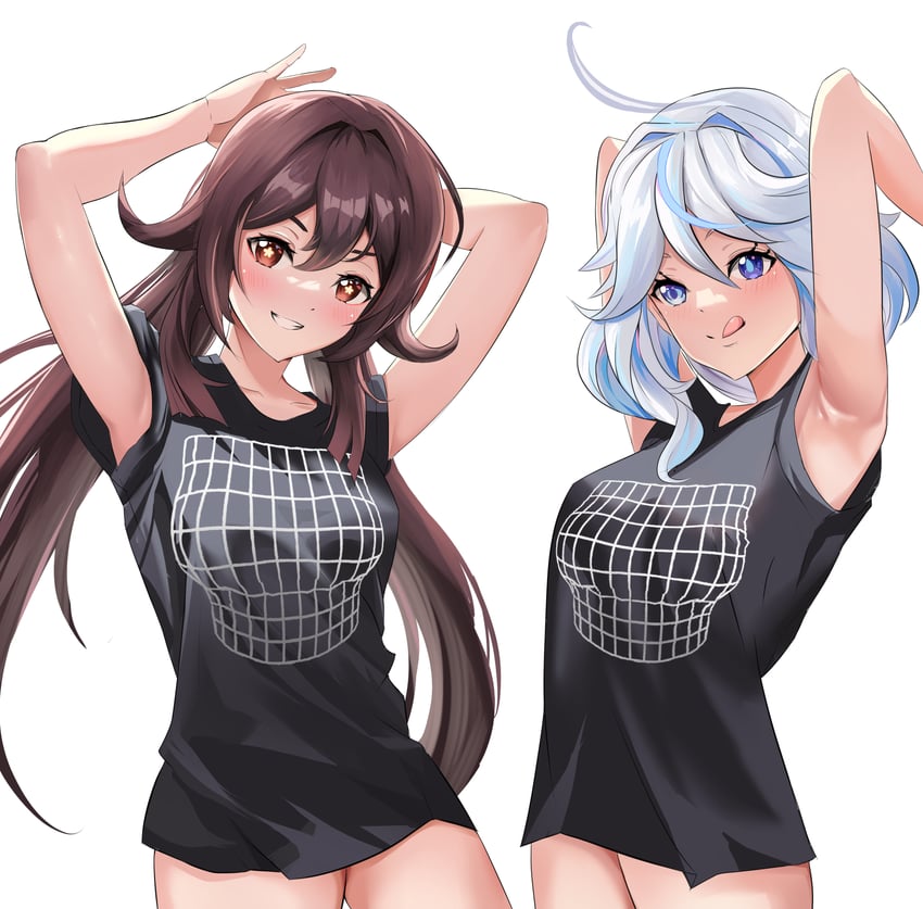 hu tao and furina (genshin impact) drawn by jpno