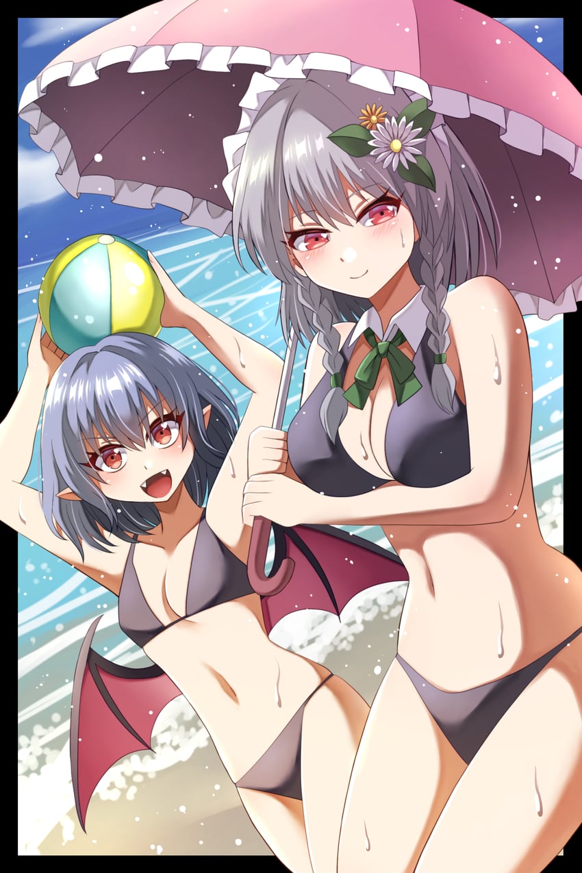 remilia scarlet and izayoi sakuya (touhou) drawn by happy_ginko