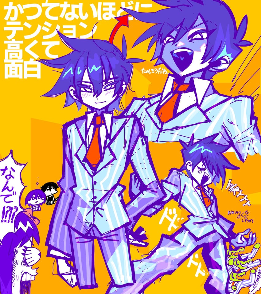 omori, aubrey, kel, hero, bossman hero, and 1 more (jojo no kimyou na bouken and 2 more) drawn by honshiya