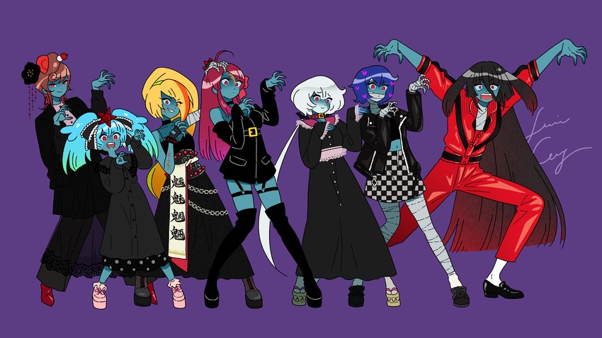 konno junko, minamoto sakura, mizuno ai, nikaidou saki, hoshikawa lily, and 3 more (zombie land saga and 1 more) drawn by jennie_congee