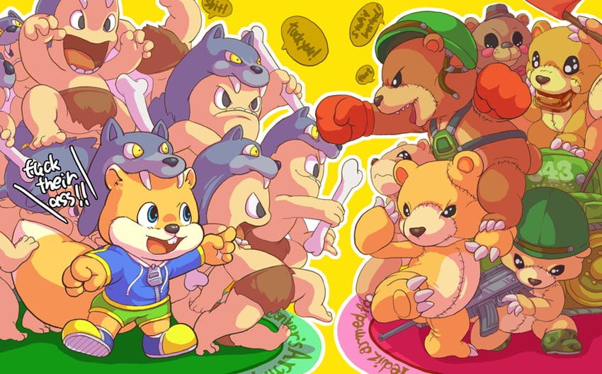 conker, uga buga, and tediz (conker's bad fur day) drawn by mokechi