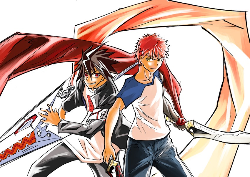 emiya shirou and mutou kazuki (fate and 3 more) drawn by nanbaba