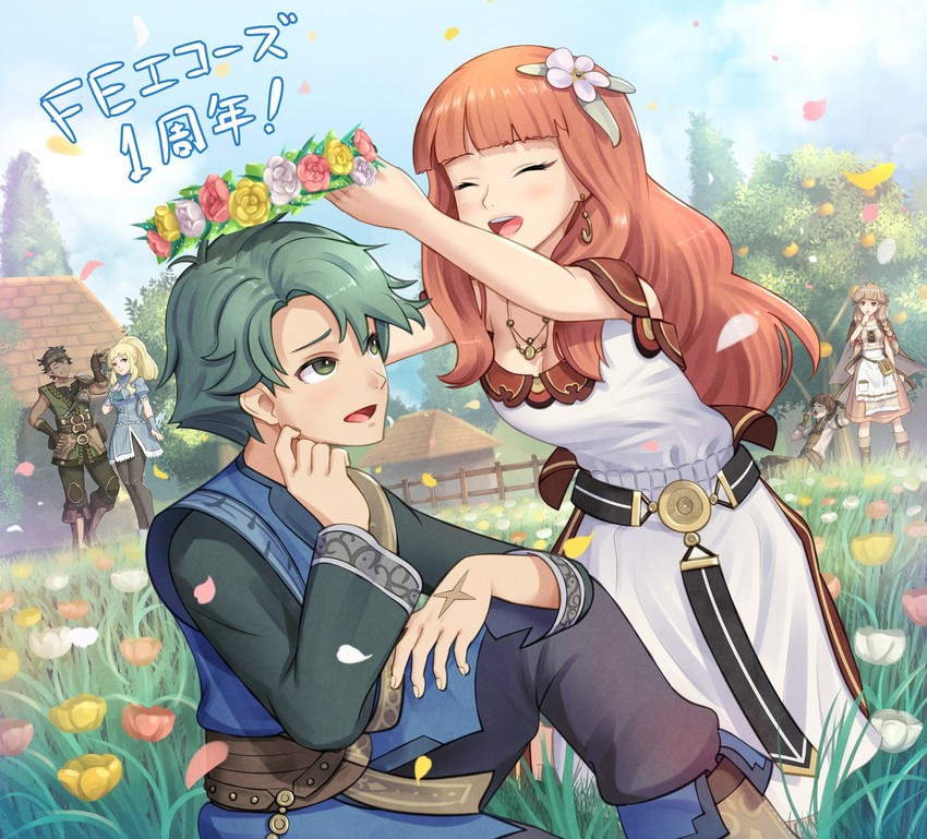 celica, alm, faye, clair, tobin, and 1 more (fire emblem and 1 more) drawn by gonzarez