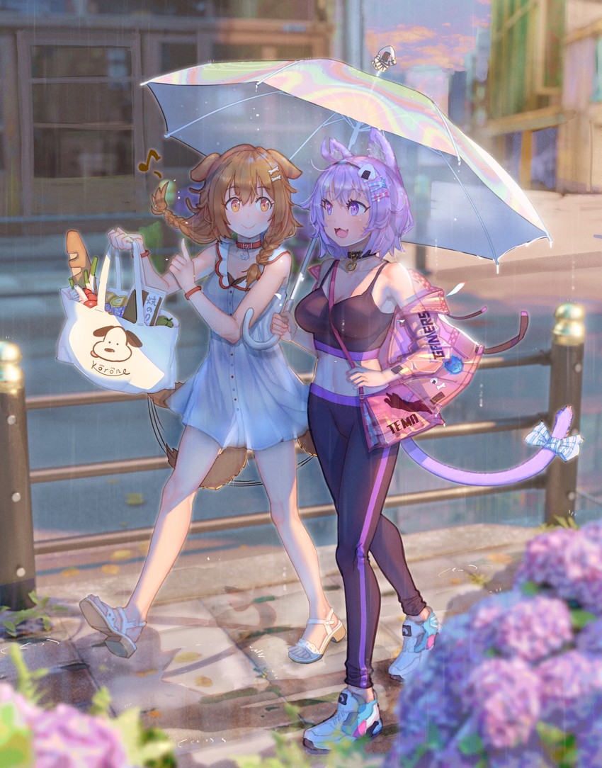 nekomata okayu and inugami korone (hololive) drawn by cucumbear073