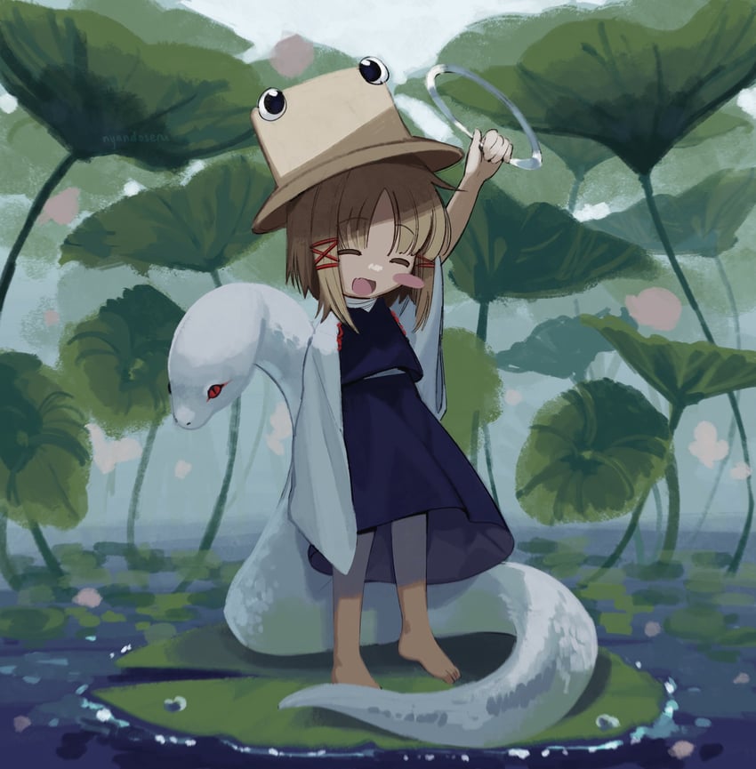 moriya suwako, pyonta, and mishaguji (touhou) drawn by lisa_(faeuna)