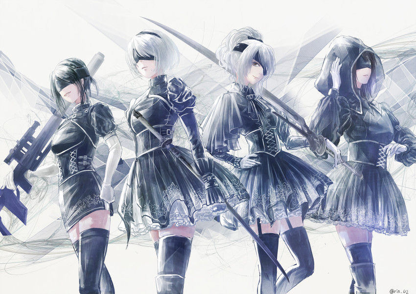 a2, a4, s21, and g16 (nier and 2 more) drawn by wariko