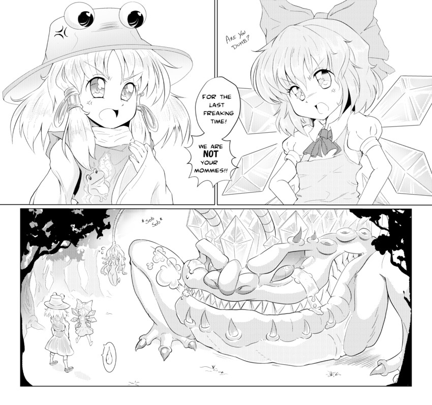 cirno, moriya suwako, pyonta, and bael (touhou and 2 more) drawn by draw-till-death