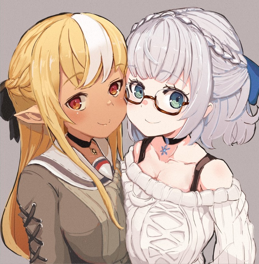 shirogane noel and shiranui flare (hololive) drawn by yuma_(user_zuft7485)