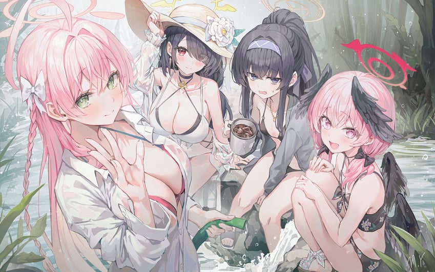 koharu, hanako, ui, and hinata (blue archive) drawn by myung_yi