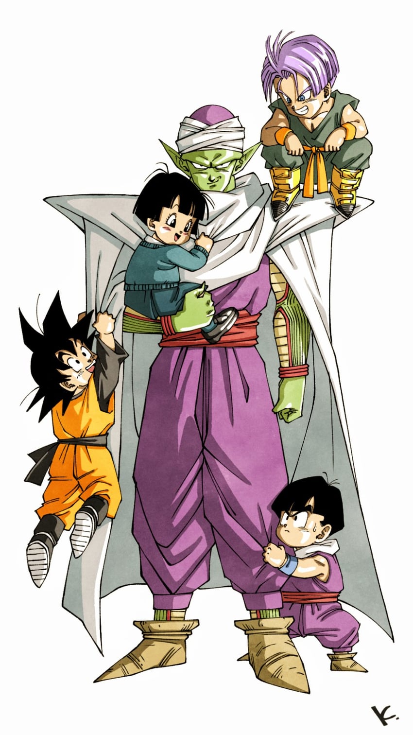 son gohan, trunks, pan, piccolo, and son goten (dragon ball and 3 more) drawn by kakeru_(dbskakeru)