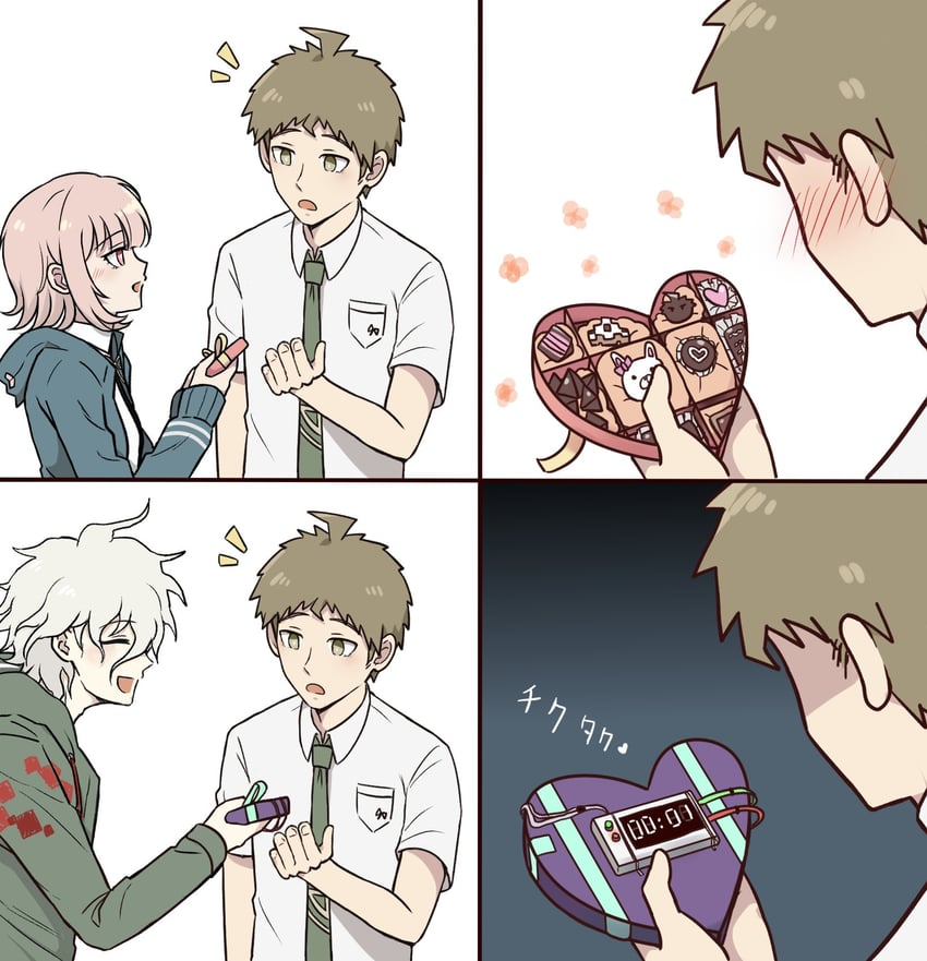 nanami chiaki, komaeda nagito, and hinata hajime (danganronpa and 1 more) drawn by kmnm_1403
