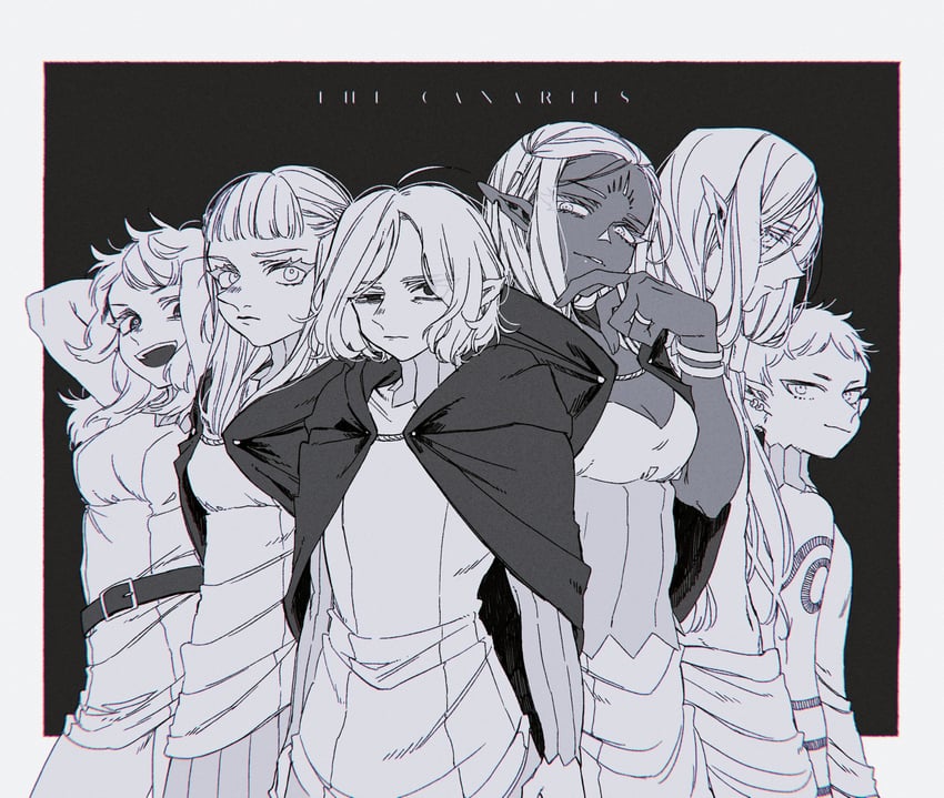 mithrun, fleki, lycion, pattadol, cithis, and 1 more (dungeon meshi) drawn by mukai_nemui