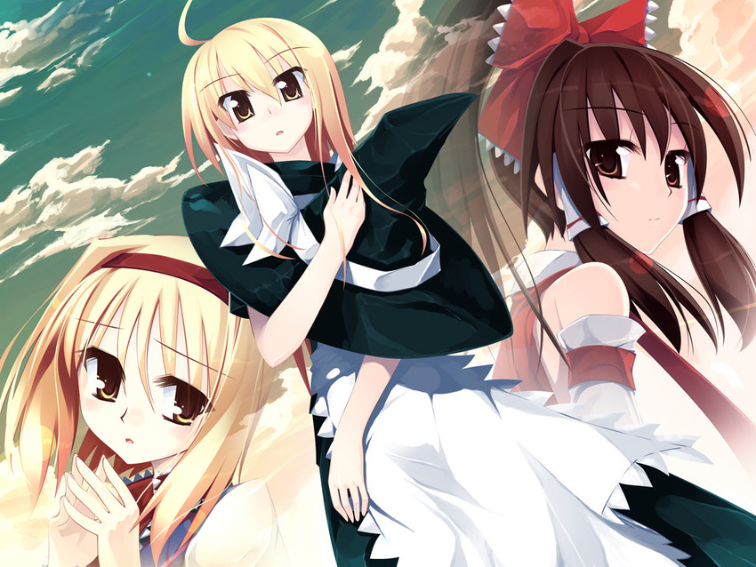 hakurei reimu, kirisame marisa, and alice margatroid (touhou) drawn by sazanami_mio