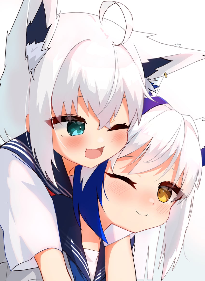 shirakami fubuki and aomiya yozuri (hololive and 1 more) drawn by kasawara