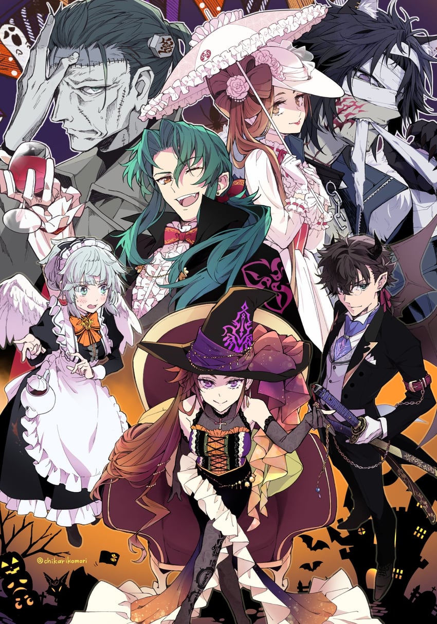 tamamo, miyamoto iori, frankenstein's monster, yui shousetsu, tamamo aria, and 7 more (fate and 2 more) drawn by chikariya