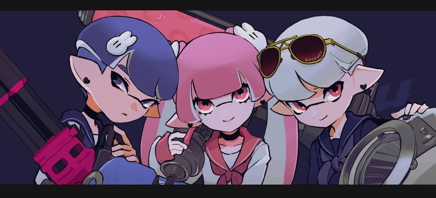 inkling player character, inkling girl, and inkling boy (splatoon) drawn by imaikuy0