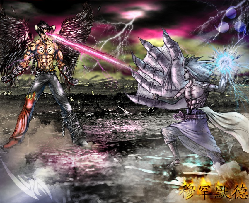 uchiha sasuke, kazama jin, and devil jin (naruto and 2 more) drawn by swordofdeath