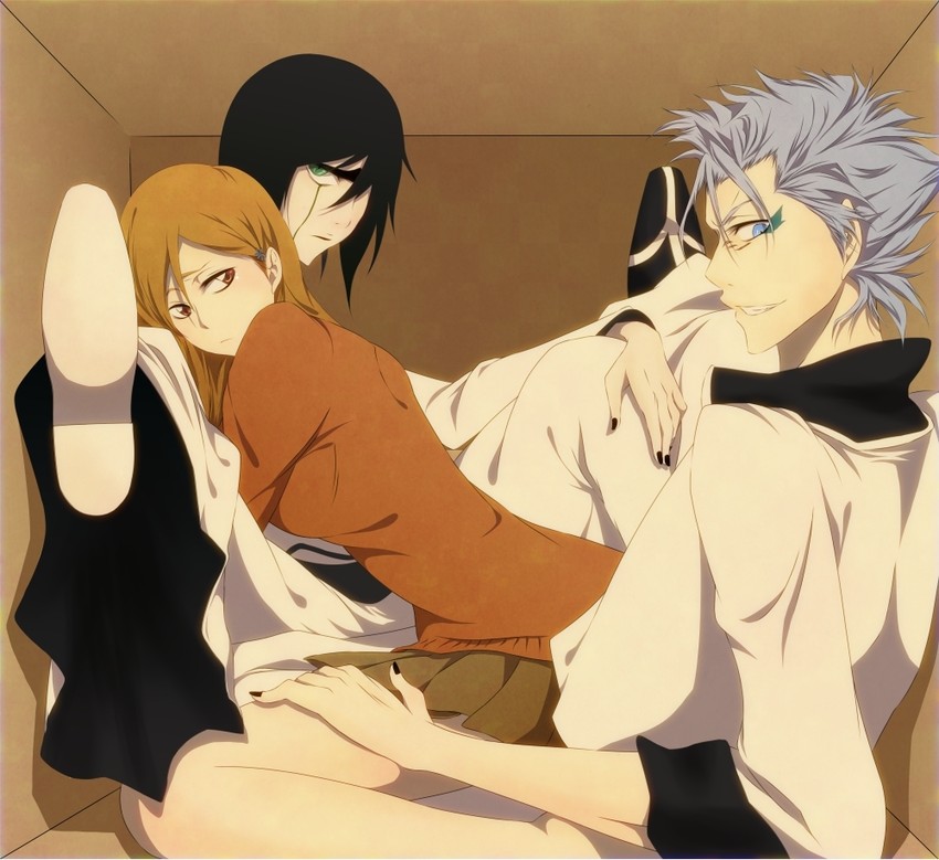inoue orihime, grimmjow jaegerjaquez, and ulquiorra cifer (bleach) drawn by eri_momo