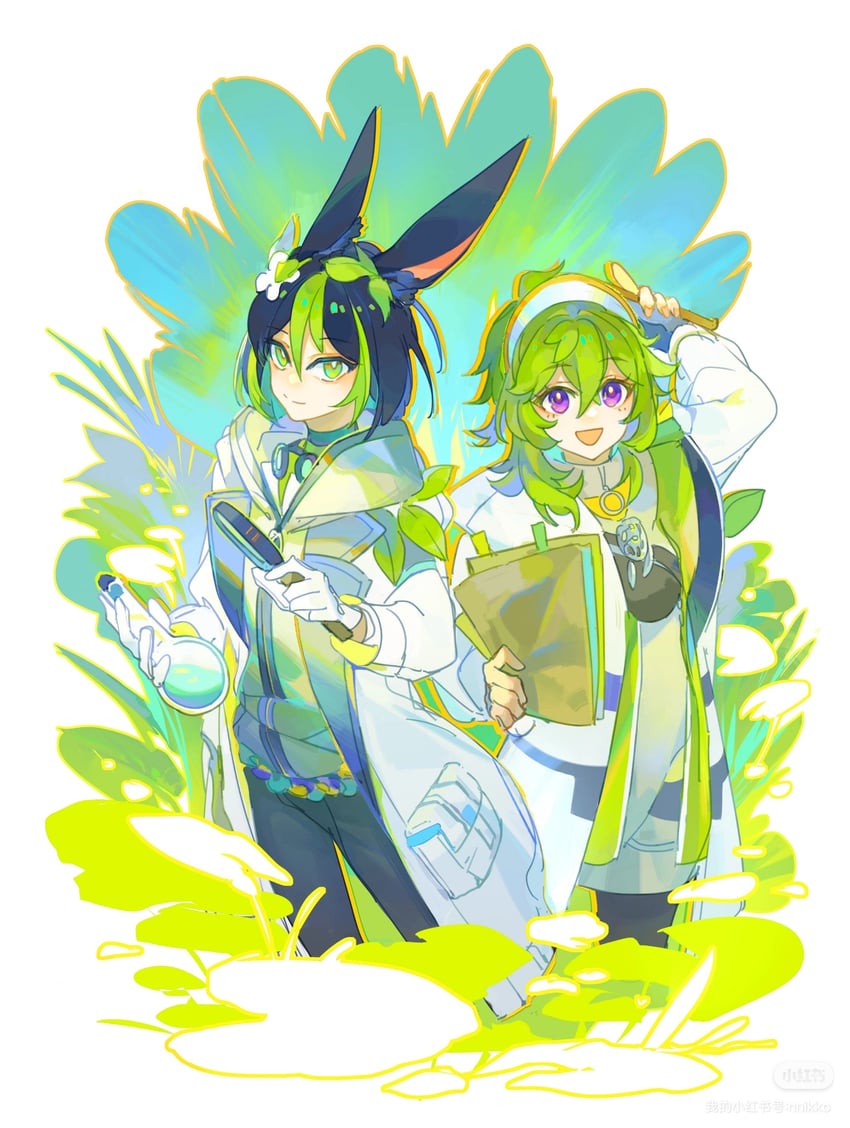 tighnari and collei (genshin impact and 1 more) drawn by nnikko
