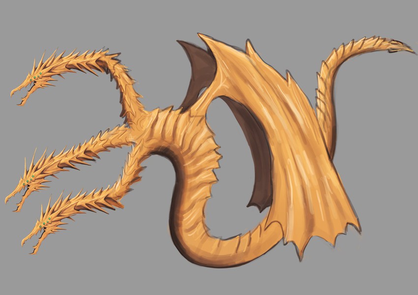 king ghidorah and ghidorah (godzilla and 2 more) drawn by aki_(2345hello)