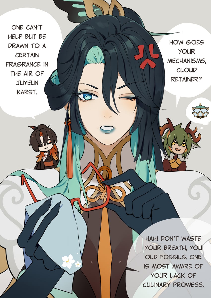 xianyun, moon carver, and mountain shaper (genshin impact) drawn by sgrimp