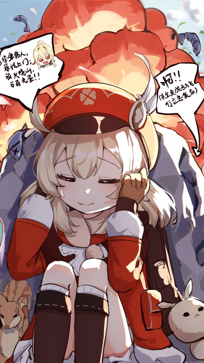 klee, jean, and dodoco (genshin impact) drawn by kong_ting