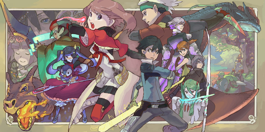 dawn, may, ash ketchum, red, misty, and 12 more (pokemon and 5 more) drawn by nishihara_isao