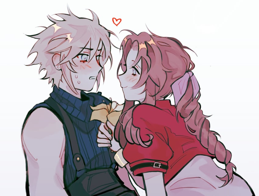 cloud strife and aerith gainsborough (final fantasy and 2 more) drawn by akechisu1