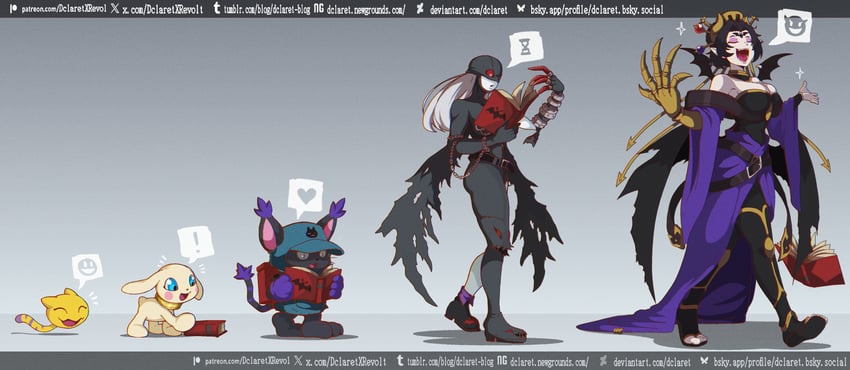 ladydevimon, lilithmon, plotmon, nyaromon, and blacktailmon uver. (digimon) drawn by dclaret
