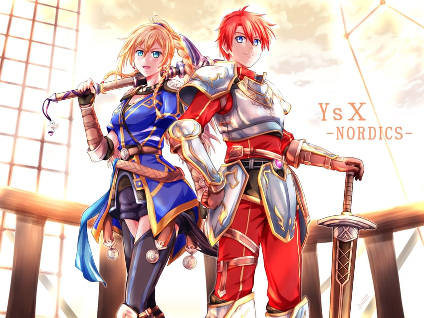 adol christin and karja balta (ys and 1 more) drawn by xiacheng_tatsuya