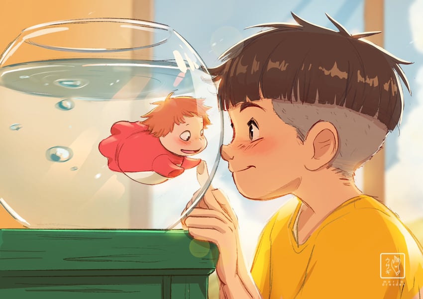 ponyo and sousuke (gake no ue no ponyo) drawn by miadresden