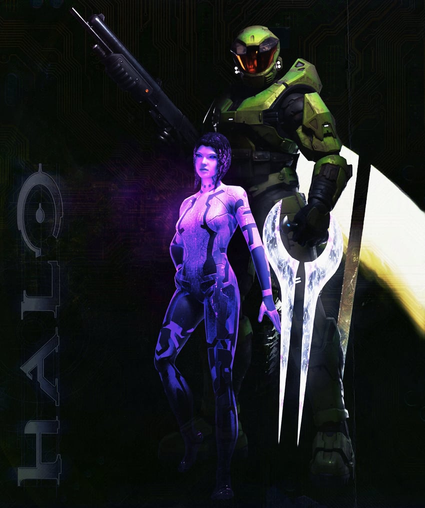 master chief and cortana (halo and 1 more) drawn by meloneslada