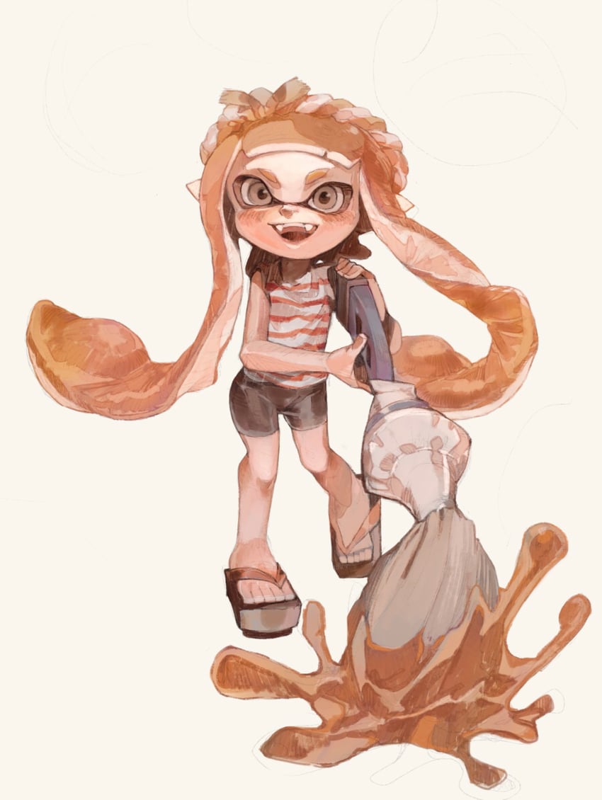 inkling player character and inkling girl (splatoon and 1 more) drawn by panchicchi_(pixiv_101958735)