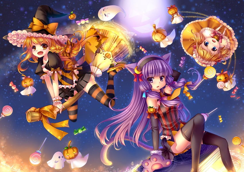 kirisame marisa, alice margatroid, and patchouli knowledge (touhou) drawn by grandia_koori