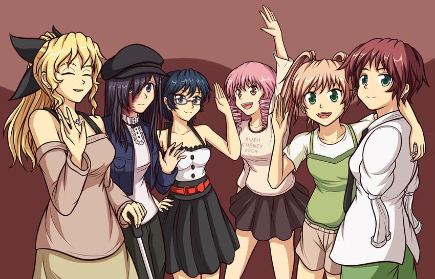 ikezawa hanako, satou lilly, tezuka rin, ibarazaki emi, hakamichi shizune, and 1 more (katawa shoujo) drawn by doodler