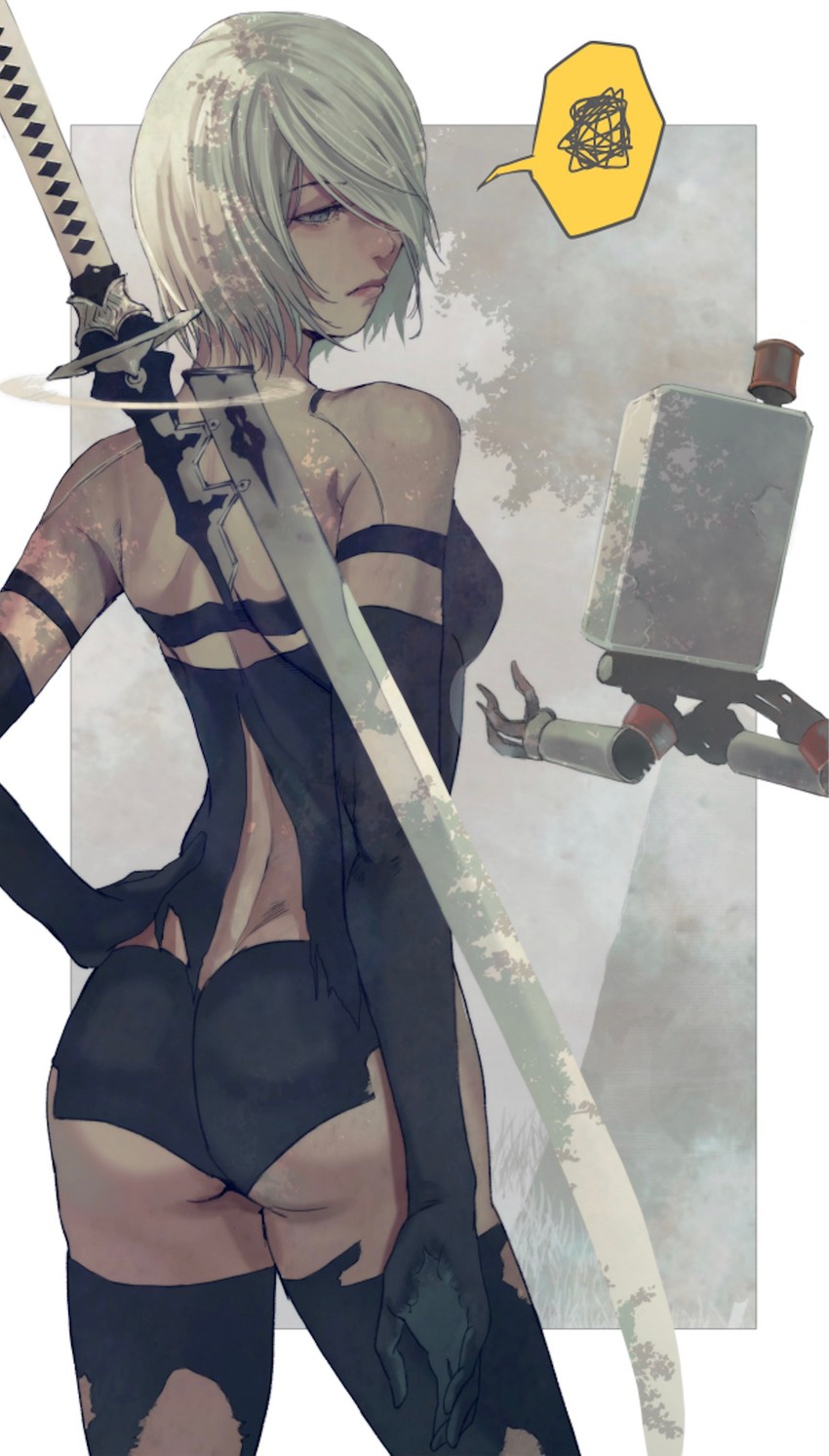 pod and a2 (nier and 1 more) drawn by gauss_<bokashi