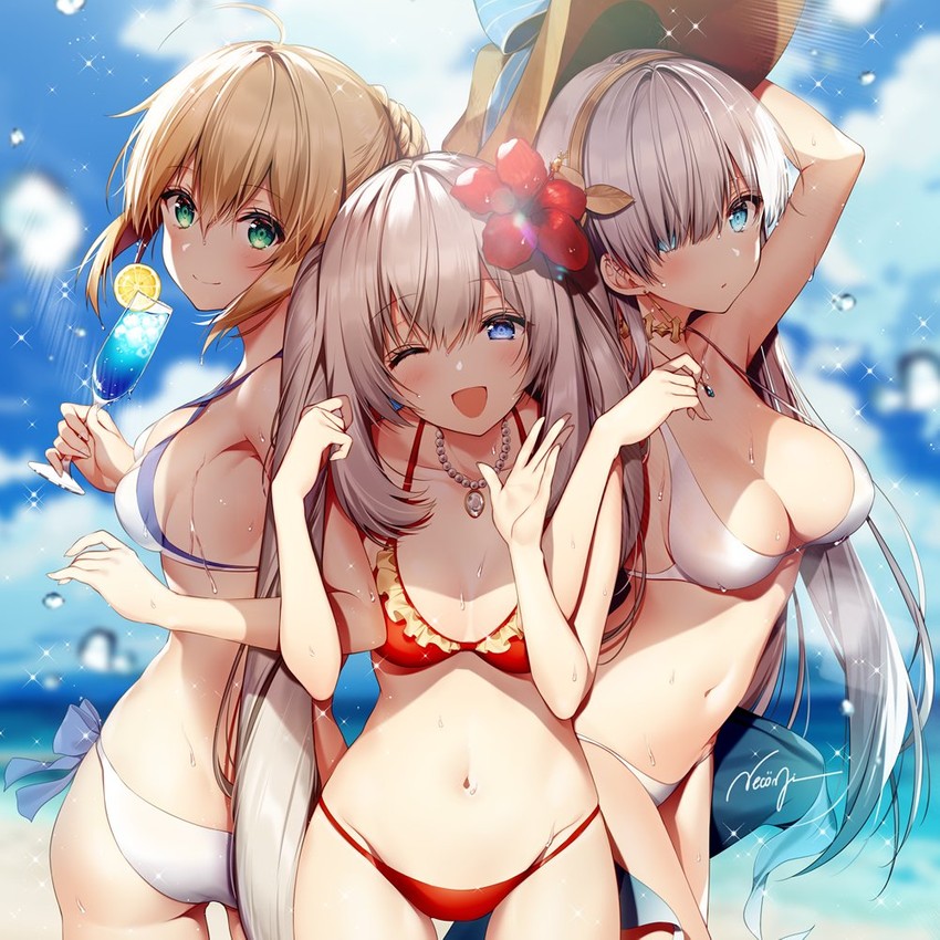 artoria pendragon, anastasia, and marie antoinette (fate and 1 more) drawn by necomi