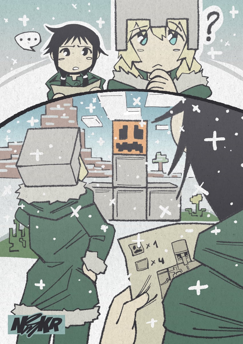 chito, yuuri, and iron golem (minecraft and 1 more) drawn by nem_k_r