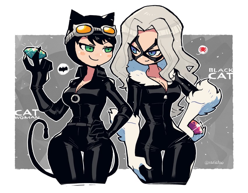 black cat, felicia hardy, catwoman, and selina kyle (marvel and 3 more) drawn by rariatto_(ganguri)